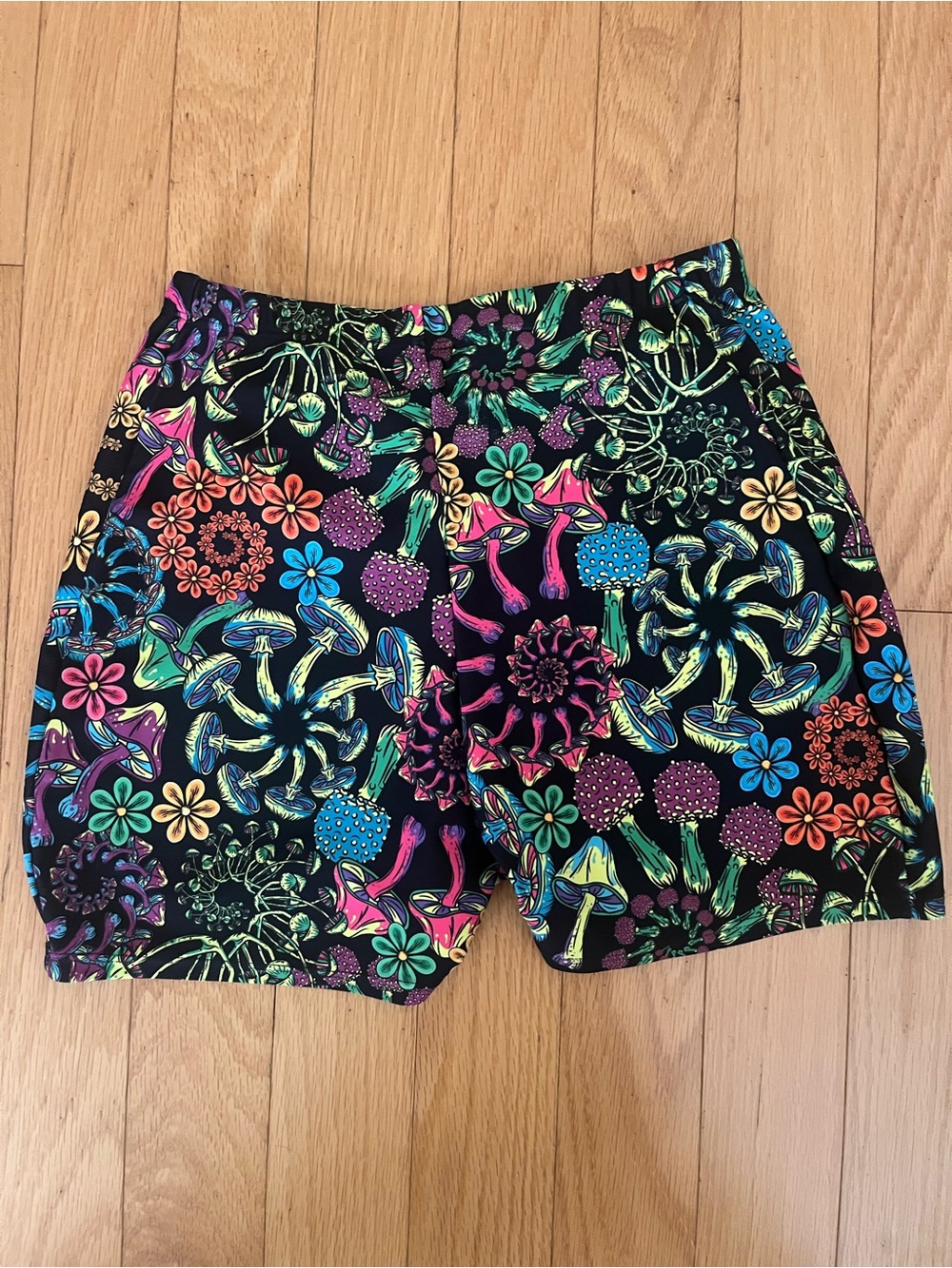Black Floral & Mushroom Print Shorts